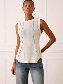 Lilora Chaleco sin mangas elegante de punto para mujer - Blanco - Ver 5