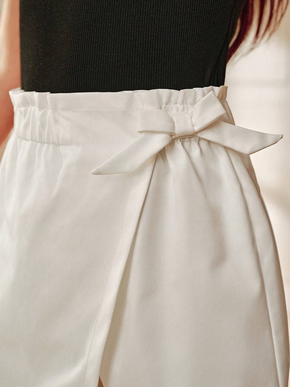 Girls' Casual White Layered Skirt Shorts, Spring/Summer