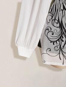 SHEIN ICON Vestido mini de malla transparente con estampado retro punk Y2K, abertura ancha y abierta, talla grande, otoño - Blanco y Negro - Ver 8