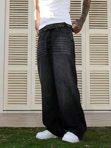 Manfinity Hypemode Quần jeans denim nam dáng rộng, màu xám ombre, thích hợp cho mọi mùa. - Xám - Xem 6