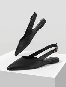 Mnmlis 女士通勤时尚尖头平底鞋 - 黑色 - 查看 5