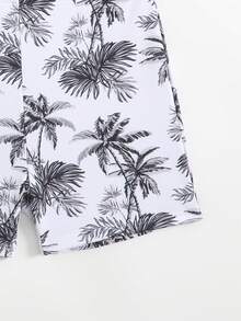 男童长袖树叶印花泳裤沙滩度假防晒泳衣套装 - 黑色 - 查看 6