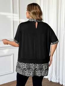 SHEIN CURVE+ Áo thun ngắn tay họa tiết da báo cỡ lớn dành cho nữ, thích hợp cho năm mới và ngày Valentine. - Đen và trắng - Xem 2