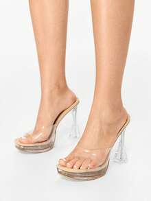 Glitzique 時尚女性水晶高跟透明防水防水台玻璃膠水簡約風舒服的高跟鞋涼鞋 - 無色 - 查看 7