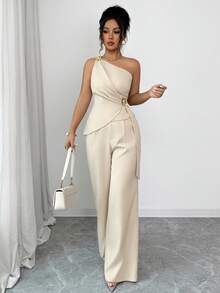 Selianne Set de 2 piezas con parte superior sin mangas de hombro asimétrico y falda para mujeres - Albaricoque - Ver 6