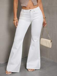 Breezaya 大码女式休闲百搭白色喇叭牛仔裤 - 白色 - 查看 1