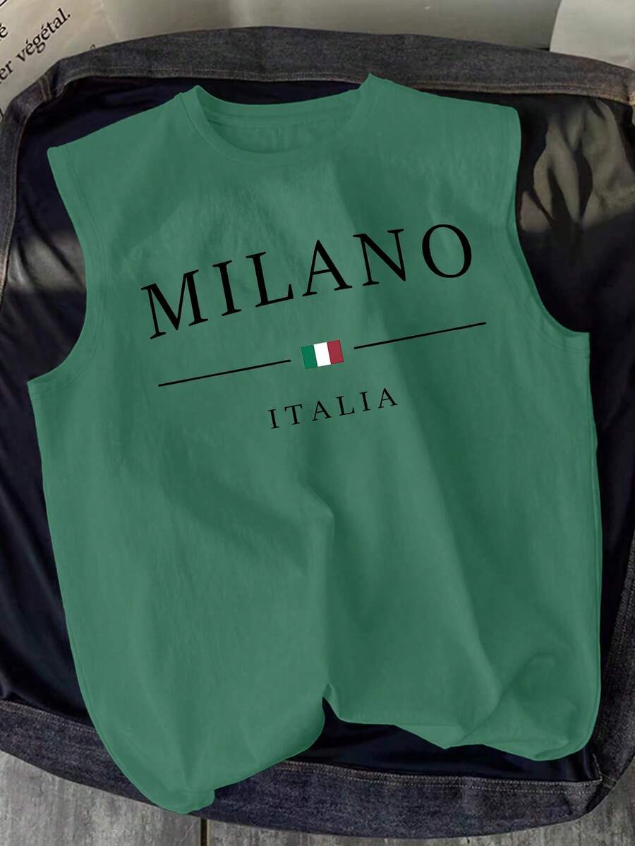 Resyla Men's Round Neck Letter Print Casual Versatile Daily Wear Top - Olive Green - View 1