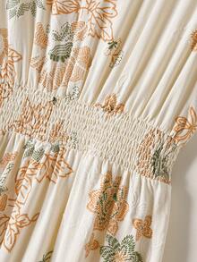 Rusticease Women's Casual V-Neck Vacation Dress With All-Over Print, Flared Sleeves, Ruched Waist, Ruffle Hem, Summer - Multicolor - View 4