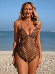 Momance Women's Polka Dot One-Piece Swimsuit,Elegant Vintage Spaghetti Strap Maternity Bathing Suit For Summer,Beach,Holiday,1920s Flapper Boho Vacation - Multicolor - View 6