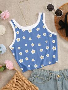 INAWLY Blusa sin mangas ajustada con estampado floral para mujer - Multicolor - Ver 3