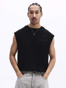 SUMWON Áo croptop không tay nam, cổ tròn, in họa tiết phía sau, phong cách thường ngày mùa hè. - màu đen - Xem 4