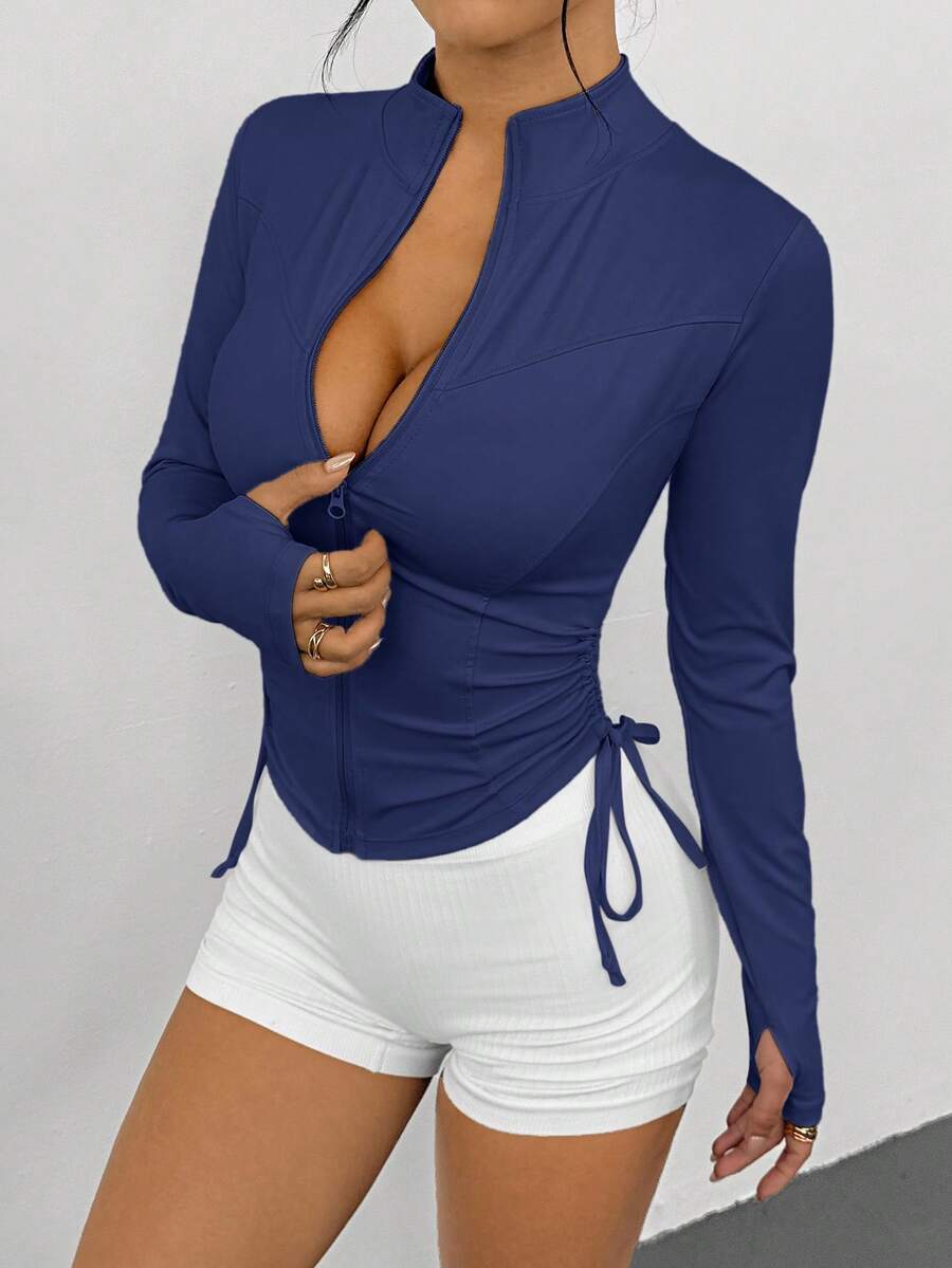 DAZY 女士修身收腰高领运动夹克 - 藏蓝色 - 查看 1