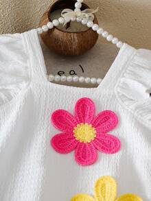 Genkimix Kids 少女无袖夏季连衣裙，方领白色荷叶袖连衣裙，宽松轻盈，自然温柔甜美优雅，适合各种夏季休闲场合，清新可爱。 - 白色 - 查看 4