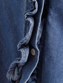 EMERY ROSE 女士休闲荷叶边牛仔连衣裙 - 藍色 - 查看 3