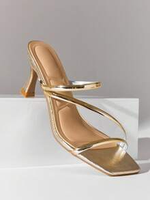 SHUZIA Women Elegant Comfortable Mentallic TPU Srtap Stiletto Heel Slip-On Sandals Summer Shoes - Gold - View 3