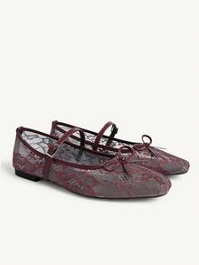 CUCCOO CHICEST 女士夏季百搭网眼蝴蝶结单带平底凉鞋 - 紅色 - 查看 2