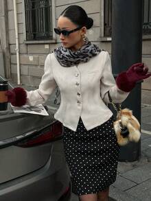 DAZY Women's V-Neck Metal Single-Breasted Elegant Blazer - Apricot - View 4