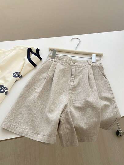 GlowEve Women's Elegant Lightweight Linen-Like Casual Shorts With Elastic Waist And Pockets, Suitable For Spring/Summer, Vacation And Commute