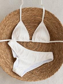 Swim Vcay 2026春夏女士吊带露背黑色底白色波点随机印花甜美可爱侧开衩比基尼泳衣两件套 - 白色 - 查看 1