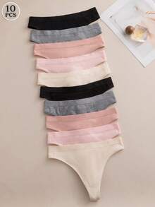 10pcs/Set Comfortable Seamless Thong Panties For Daily Wear - Multicolor - View 3