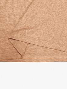 EMERY ROSE Camiseta casual de mujer de unicolor con cuello en V y mangas tipo murciélago - Caqui - Ver 6