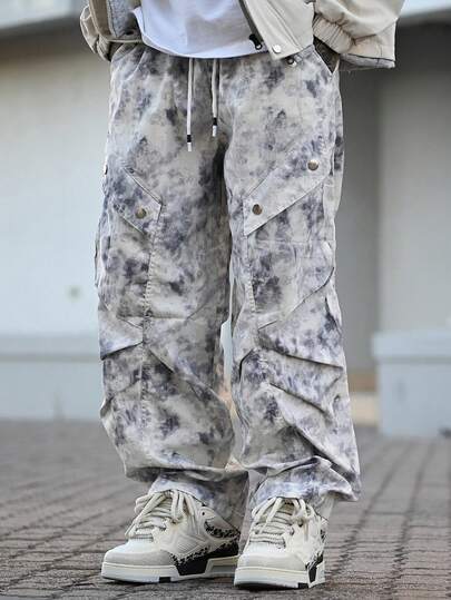 Devon Thys Pantalon en tissu de polyester léger convenant au printemps/été, pantalon cargo à jambe droite ou large, imprimé mode numérique, déchiré, de jogging, parachutiste, moto décontracté, camouflage personnalisé soyeux