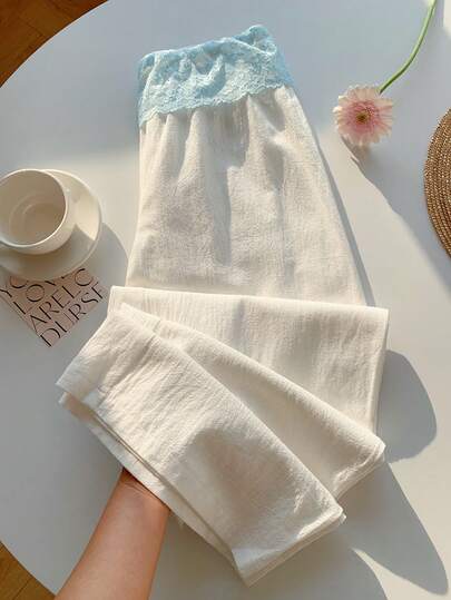 Comfortcana Women's Casual Everyday Contrast Color Contrast Lace Pants