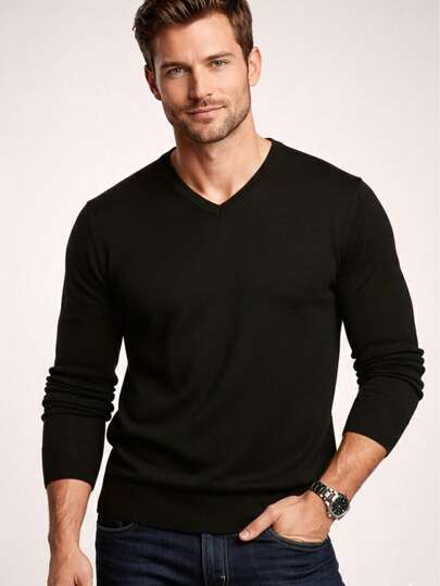 Suéter para hombre de manga larga, ligero y cómodo, estilo elegante y casual, fácil de combinar, abrigador, cuello en V