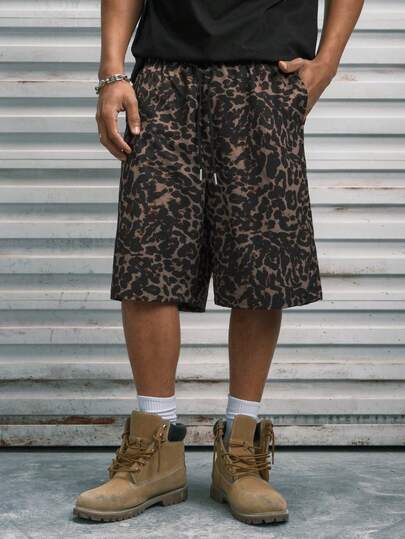 Modcrash Shorts de verano para hombres con estampado tie-dye, shorts bermudas casuales de ajuste holgado, livianos y transpirables con estampado de leopardo, adecuados para deportes y playa