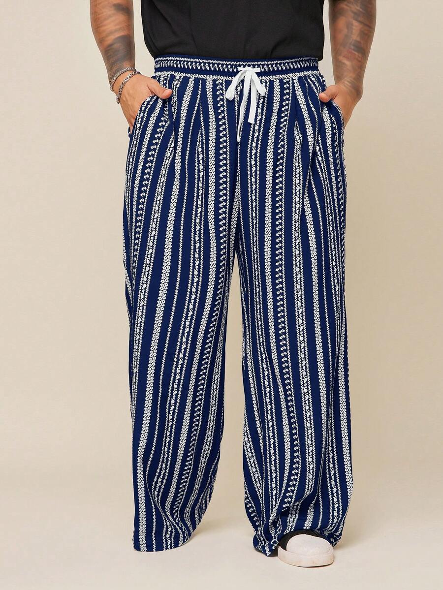 EASEVO Pantalones largos casuales de tela a rayas negras para hombres de talla grande - Multicolor - Ver 1