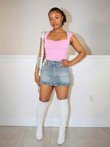 Steph T 雞心領口素色背心上衣 - 粉色 - 查看 1