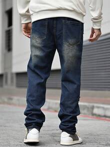 Devon Thys Men's Outdoor Casual Straight Leg Distressed Blue Jeans, Autumn/Winter - Dark Wash - View 2