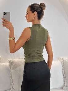 SHEIN Lavishia Women's Spring/Summer Plunging Neck Lace Camisole,Summer Top - Army Green - View 2