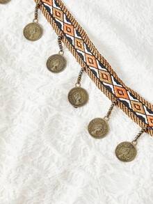 SHEIN MOD 女士撞色滚边打结休闲度假长袖上衣 - 米色 - 查看 7