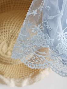 SHEIN Vintaside Kids Girls Baby Floral Embroidery Mesh Overlay Ruffle Trim Bodysuit - Blue - View 5