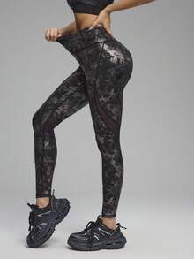 Innovista 金属银色网眼拼接高腰紧身舞蹈裤 - 黑色 - 查看 6