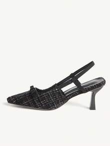 CUCCOO CHICEST Women Shoes Women's Pointed Heels Black Plaid Material Bow Stylish And Elegant Daily Commuter Hundred Heels Shoes Back Lift Empty Shoes Women's Shoes - Black - View 4