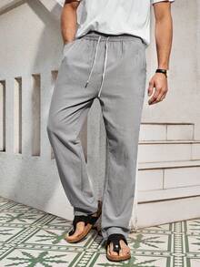 Mercer Haus Men's Breathable Thin Linen Loose Casual Sports Pants, Suitable For Beach, Spring/Summer , Suitable For Summer Tropical Holiday Vacation In Hawaii. - Light Grey - View 6