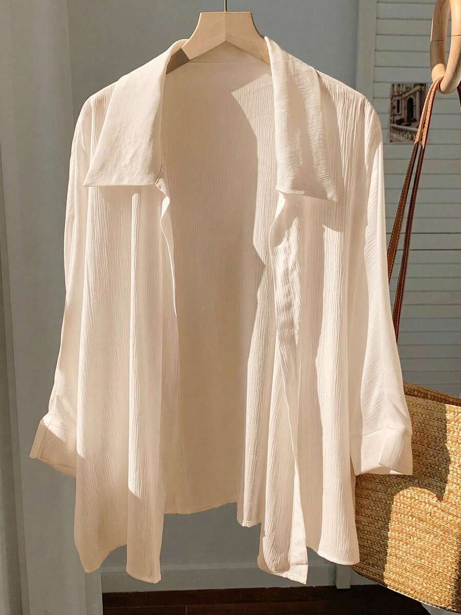 Comfortcana Apricot Solid Color Pocket Casual Long Sleeve Batwing Shirt, Spring/Summer - Apricot - View 1