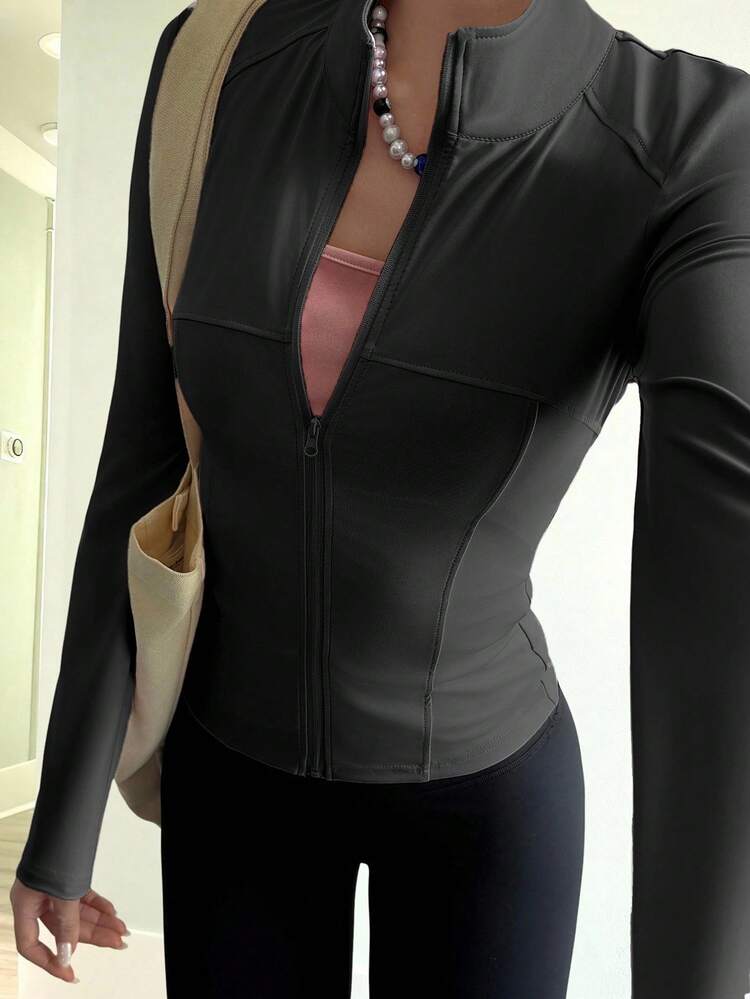 Women's Black Casual Outdoor Sports Jacket, Suitable For Workout, Holiday, Spring & Summer