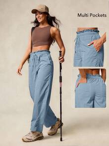 OutZeal Women Outdoor Pants Camping Hiking Water-Resistant Lightweight Drawstring Waist Wide Leg Bottoms - Blue - View 3
