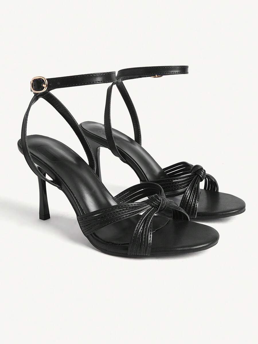 CUCCOO CHICEST Giày sandal nữ thời trang mũi tròn, quai mảnh, thắt nút, gợi cảm, thanh lịch, thích hợp cho tiệc tối, dự tiệc, gót nhọn, cao gót. - màu đen - Xem 1