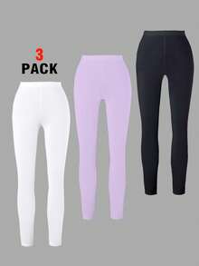 Bộ 3 chiếc quần legging cho bé gái, quần tất dệt kim thoải mái, đa năng cho mọi mùa. - Nhiều màu - Xem 2