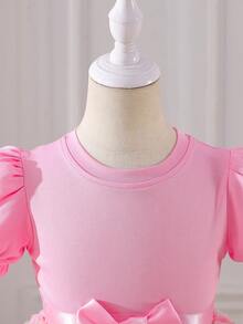 Glamorique Kids Đầm dự tiệc bằng vải voan họa tiết hoa cho bé gái, màu tím, kiểu dáng thanh lịch dành cho các dịp đặc biệt. - Bụi hồng - Xem 5