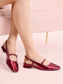 CUCCOO DOLLMOD Giày bệt mũi vuông kiểu Mary Jane màu nâu cà phê bóng, chất liệu da bóng, thích hợp cho đi làm, hẹn hò, dự tiệc, nghỉ lễ, đi học hoặc dịp Giáng sinh. - Màu Hoa hồng đỏ - Xem 4