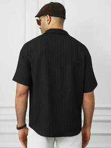 HUEFORM 男士休闲精致日常通勤衬衫 男士纹理衬衫 男士黑色短袖衬衫 - 黑色 - 查看 2