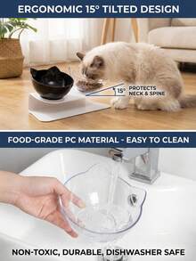 PETSIN 1 Bát ăn và uống cho mèo, bát cho thú cưng có phần cổ cao, chống trượt, miệng bát nghiêng, dùng để uống và ăn, bát đôi cho mèo và chó, bát đựng nước. - Nhiều màu - Xem 3