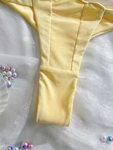 Swim Mod Baju Renang Seksi 2 Potong Motif Patchwork Petal dengan Cup Keras dan Tali Bahu yang Dapat Dilepas, Warna Polos - Kuning - View 6
