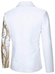 Manfinity AFTRDRK Men's Notched Collar Single-Breasted Sequin Patchwork Casual Versatile Commuting Outerwear Jacket - White - View 2