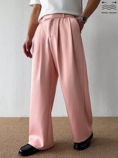 HUEFORM Men's Solid Color Pleated Casual Wide Leg Pants